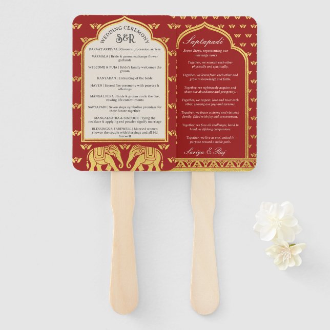 Indian Hindu Saptapadi Wedding Program Fan (Front and Back)
