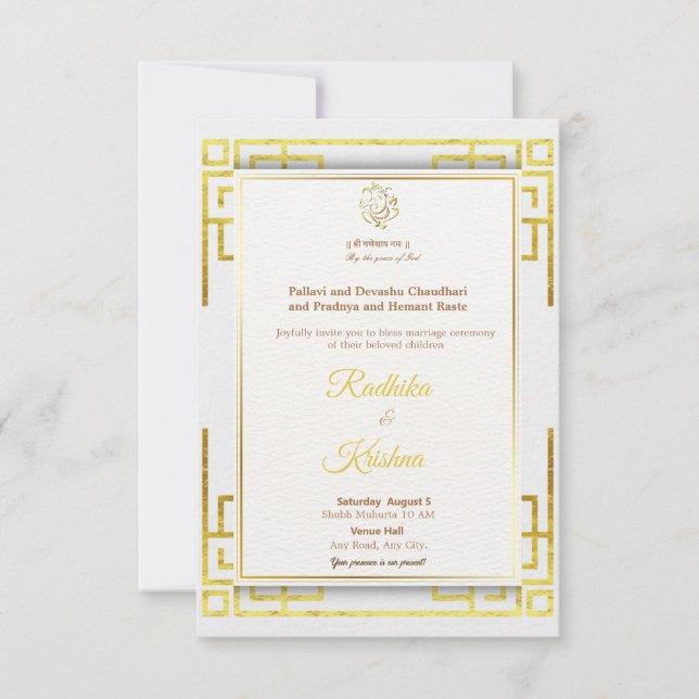 Indian Hindu simple wedding Invitation (Front)