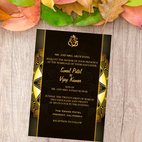 Indian Hindu Wedding Chakra Design Black Gold Invitation