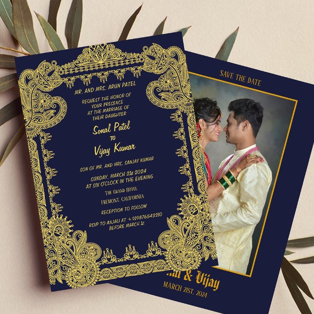 Indian Hindu Wedding Couple Image Intricate Design Invitation (Creator Uploaded)
