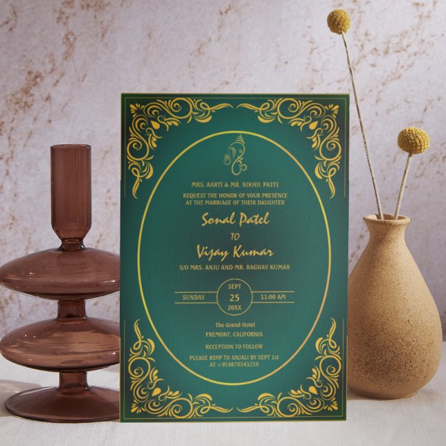 Indian Hindu Wedding Custom Photo Ganesha Logo Inv Invitation (Creator Uploaded)