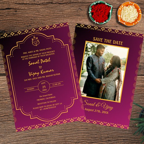 Indian Hindu Wedding Custom Photo Ganesha Logo Invitation