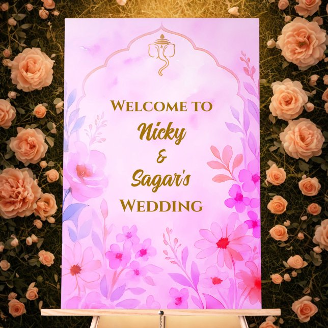 Indian Hindu Wedding Floral Welcome Acrylic Signs (Creator Uploaded)