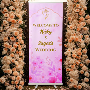 Indian Hindu Wedding Floral Welcome Sign Banner