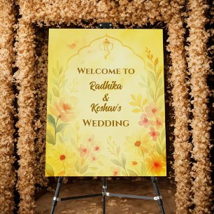 Indian Hindu Wedding Floral Welcome Sign Board