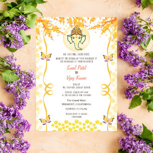 Indian Hindu Wedding Ganesha Butterfly Invitation