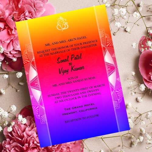 Indian Hindu Wedding Ganesha  Chakra Rainbow Invitation