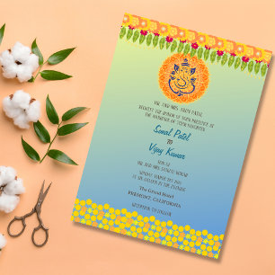 Indian Hindu Wedding Ganesha Floral Invitation