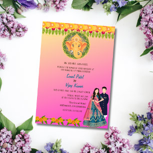 Indian Hindu Wedding Ganesha Floral Invitation