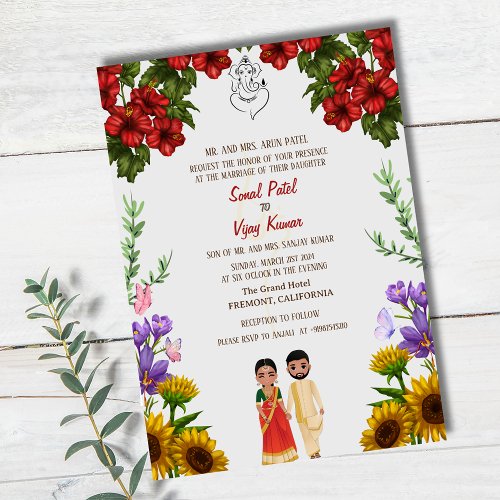 Indian Hindu Wedding Ganesha Floral Invitation