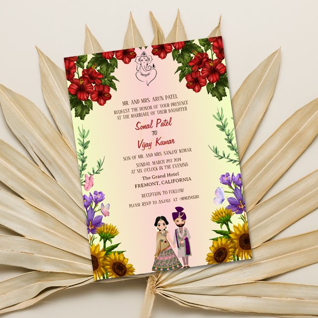 Indian Hindu Wedding Ganesha Floral Invitation (Creator Uploaded)