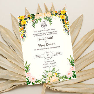 Indian Hindu Wedding Ganesha Logo Floral Invitation