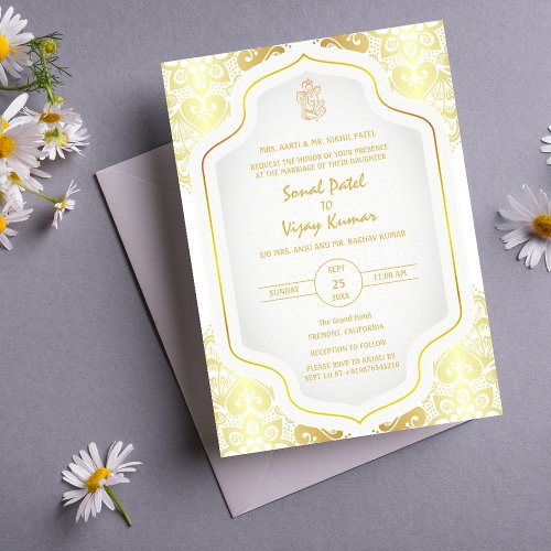 Indian Hindu Wedding Ganesha Logo Golden Elements Invitation