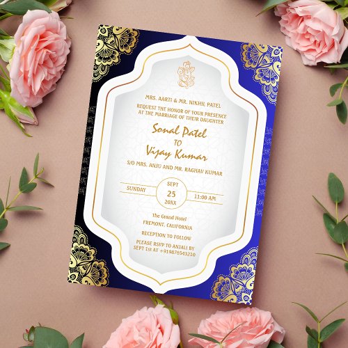 Indian Hindu Wedding Ganesha Logo Golden Elements Invitation