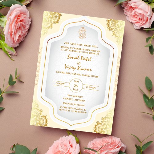 Indian Hindu Wedding Ganesha Logo Golden Elements Invitation