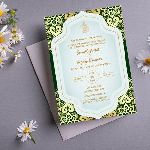 Indian Hindu Wedding Ganesha Logo Golden Elements Invitation