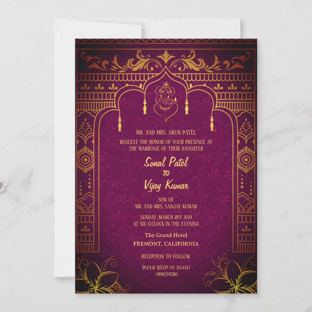 Indian Hindu Wedding Ganesha Royal Golden Invitation - Image 2
