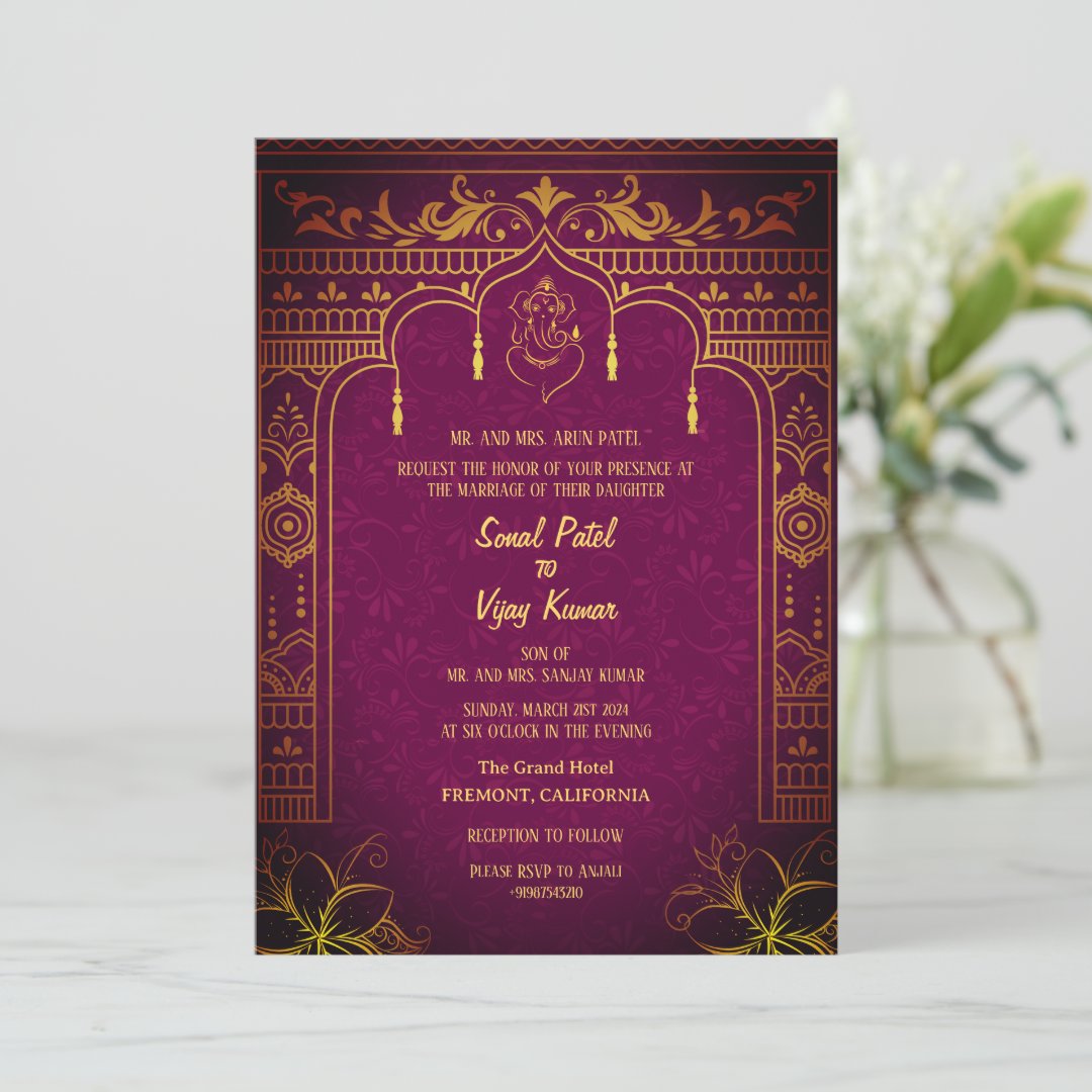 Indian Hindu Wedding Ganesha Royal Golden Invitation - Image 4