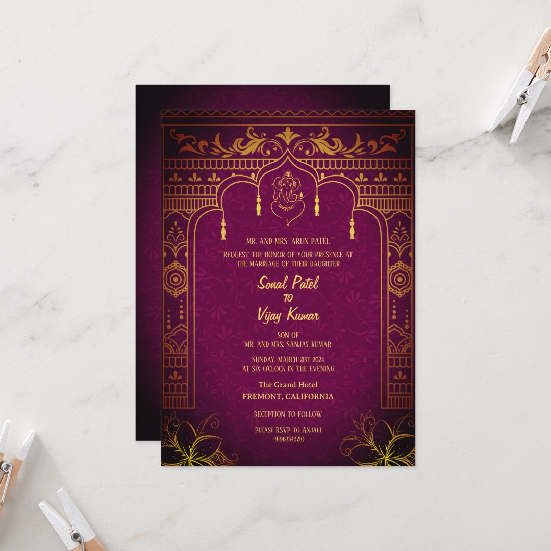 Indian Hindu Wedding Ganesha Royal Golden Invitation - Image 6