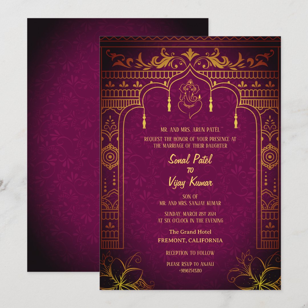 Indian Hindu Wedding Ganesha Royal Golden Invitation - Image 5