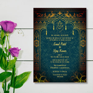 Indian Hindu Wedding Ganesha Royal Golden Invitation