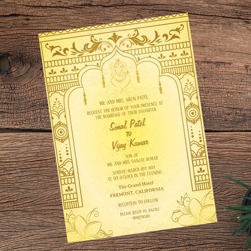 Indian Hindu Wedding Ganesha Royal Golden Invitation