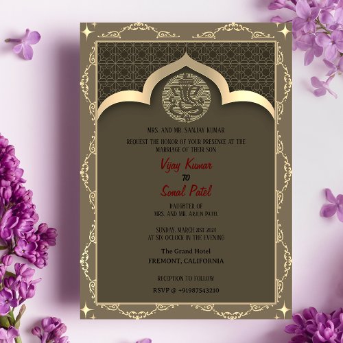 Indian Hindu Wedding Ganesha with Golden Elements Invitation