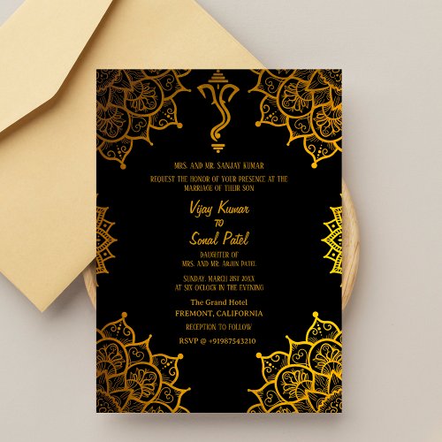 Indian Hindu Wedding Golden Elements Custom Image Invitation