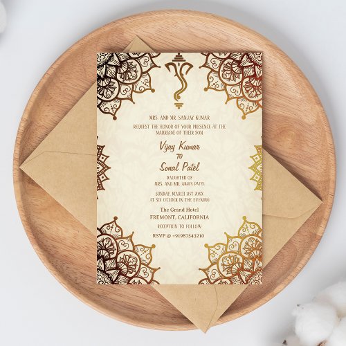 Indian Hindu Wedding Golden Elements Custom Image Invitation