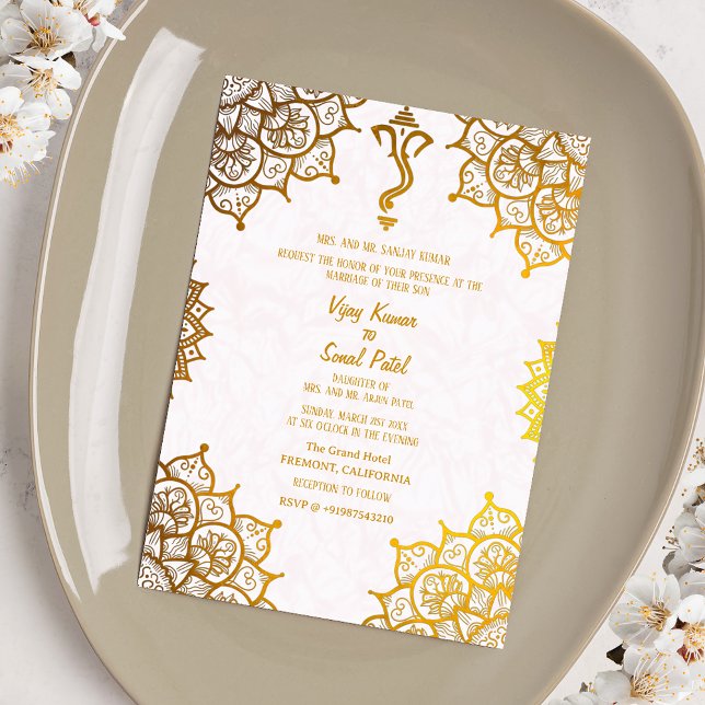 Indian Hindu Wedding Golden Elements Custom Image Invitation (Creator Uploaded)
