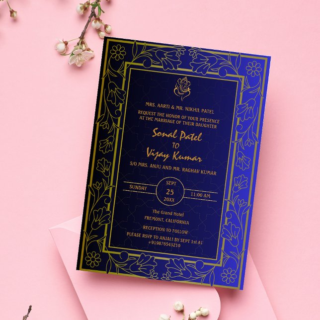 Indian Hindu Wedding Golden Elements Ganesha Logo Invitation (Creator Uploaded)