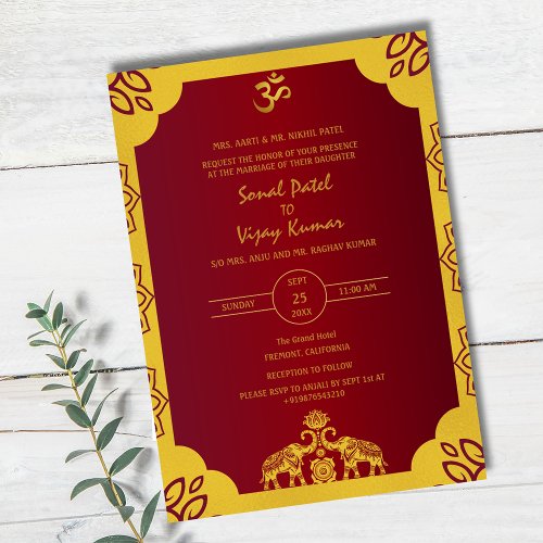 Indian Hindu Wedding Golden Elements Om Invitation