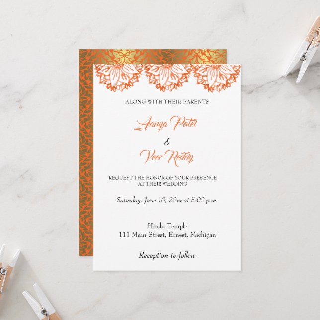 Indian Hindu Wedding Invitation (Front/Back In Situ)
