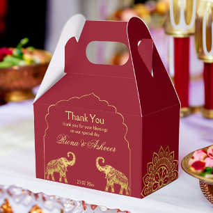 Indian Hindu wedding maroon gold mandala elephant  Favor Boxes
