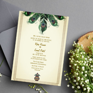 Indian Hindu Wedding Peacock Feather Invitation