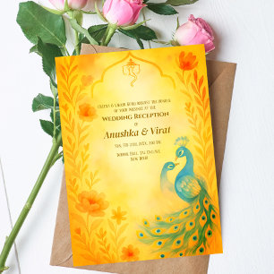 Indian Hindu Wedding Reception Peacock Floral Invitation