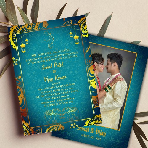 Indian Hindu Wedding with Couple Image  Ganesha  Invitation