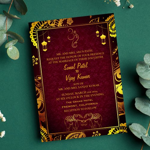 Indian Hindu Wedding with Couple Image  Ganesha  Invitation