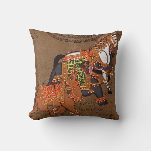 INDIAN HORSE ELEPHANT & CAMEL Throw Cushion (Front)