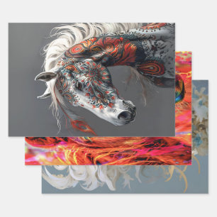 Indian Horse, Watercolor Horse, Exotic Woman Wrapping Paper Sheets