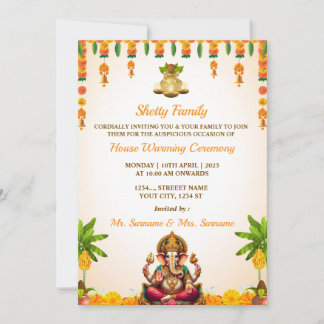 Indian Housewarming Invitation Card, Ganesh Puja