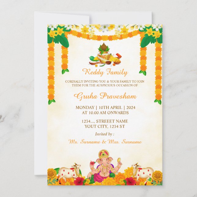 Indian Housewarming Invitation Card, Gruha Pravesh (Front)