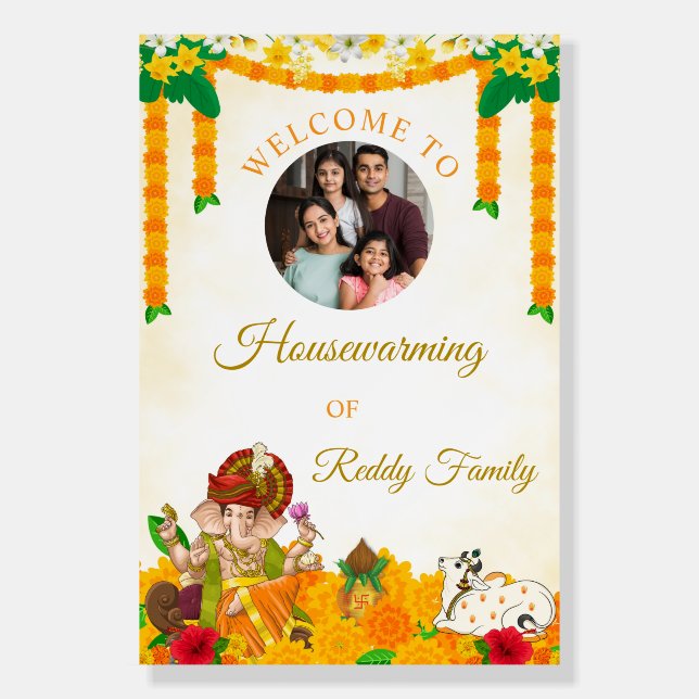 Indian Housewarming Welcome Board, Grah Pravesh Foam Board (Front)