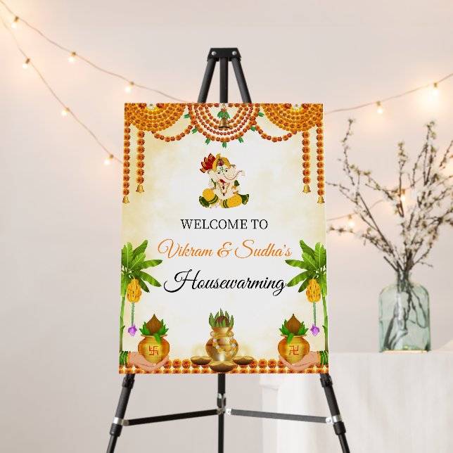 Indian Housewarming Welcome Sign, Gruha Pravesh Foam Board (In Situ (Stand))