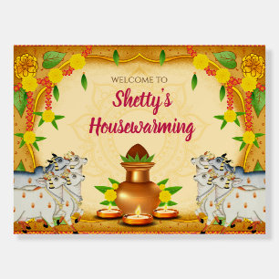 Indian Housewarming Welcome sign with cows