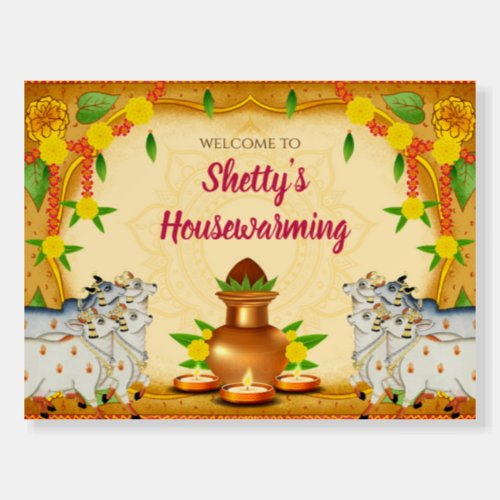 Indian Housewarming Welcome sign with cows