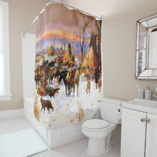 “Indian Hunters Return” by Charles M Russell Shower Curtain