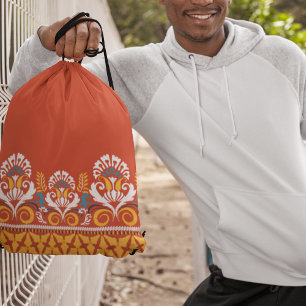 Indian Ikat Floral Pattern Traditional Drawstring Bag