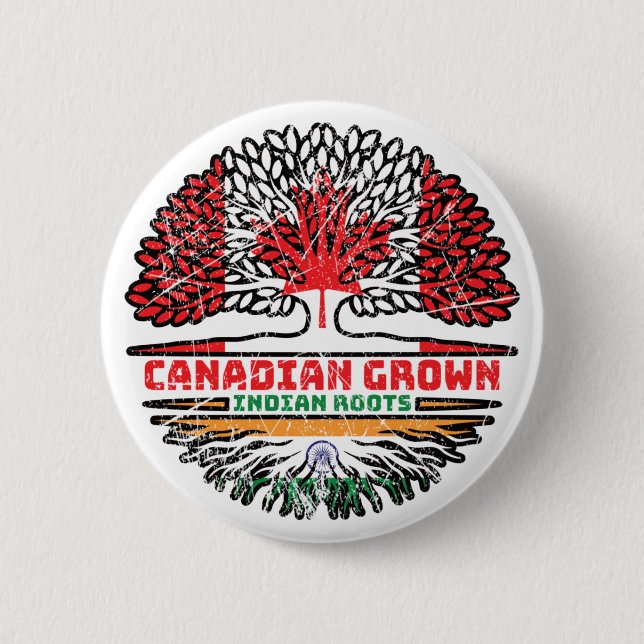 Indian India Canadian Canada Tree Roots Flag Button (Front)