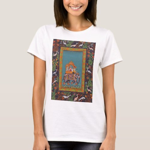 Indian India Elephant Boho Mughal Paisley Art T_Shirt